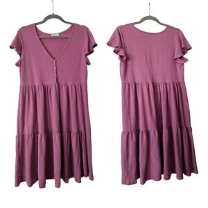 Mauve Ruffle Sleeves Flowy Babydoll Dress
